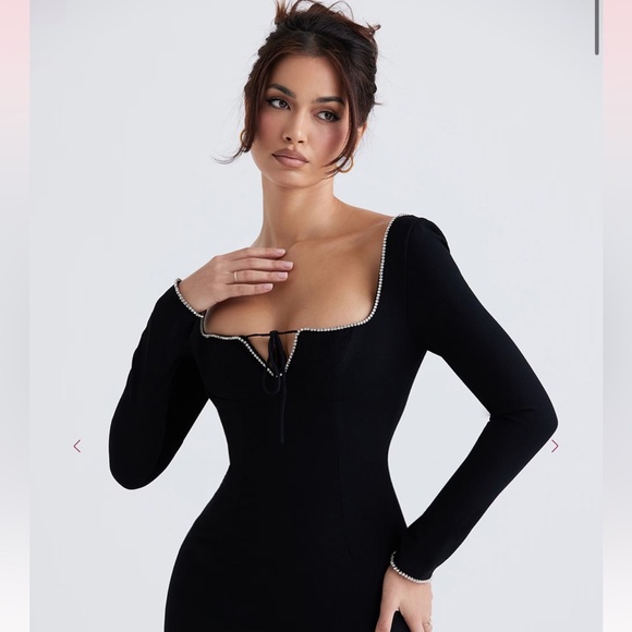 House of CB Rosa Black crystal embellished Maxi Dress NWT